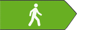 Grünes Navigationsschild mit einem Fußgänger